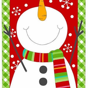 Things Are Looking Up Snowman Cotton Fabric Panel Christmas Andover Kim Schaefer A-158-B Green Red