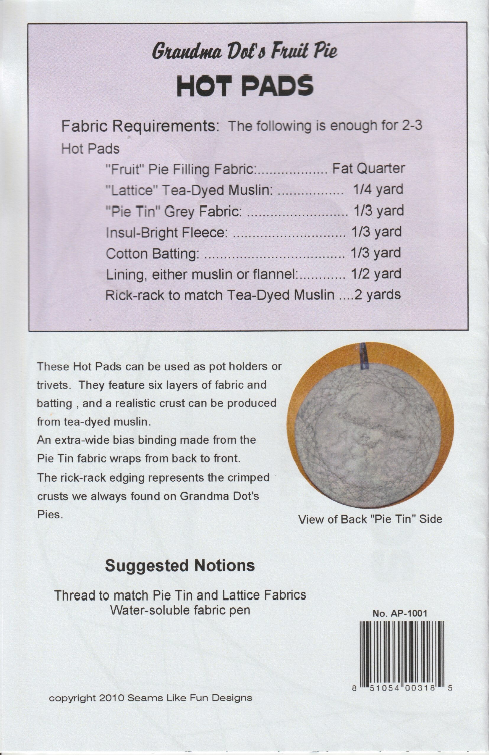 Blueberry Fruit Pie Hot Pad Quilt Kit Seams Like Fun Granda Dot's 9