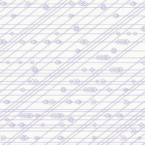 May include: Abstract geometric pattern with a white background and thin purple lines. The pattern includes arrows, circles, and diamonds.