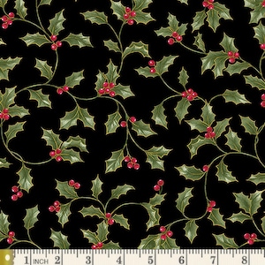 Botanical Holly Berries Cotton Fabric - Jackie Robinson Design