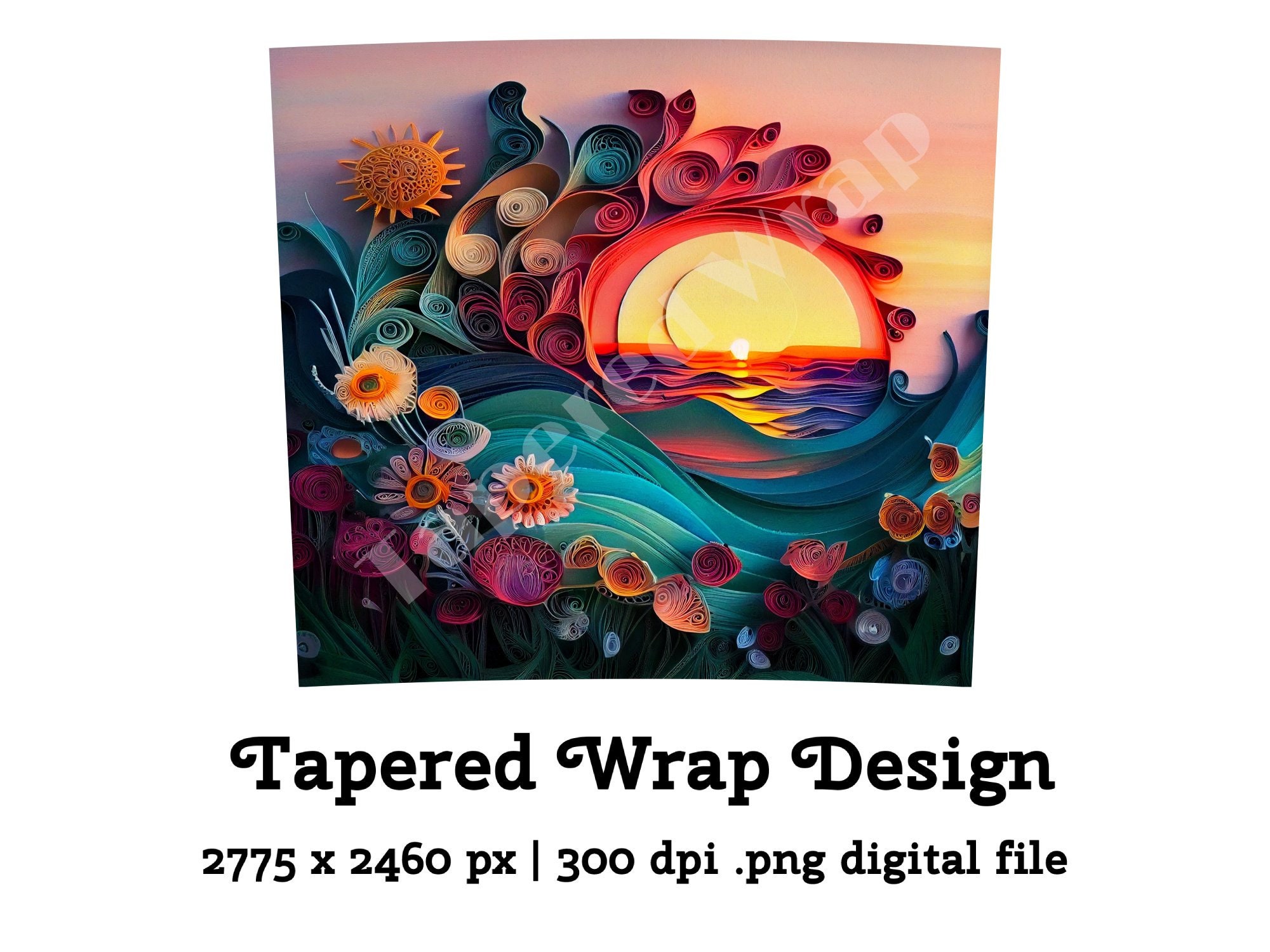 3D Paper Quilling Ocean Flowers Sunset 20oz Skinny Tumbler Etsy