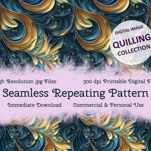 Quilling Seamless Repeating Pattern, Abstract Tear Drops in the Rain 131, 3D Style, 300 dpi High Quality Printable Files, Download Now