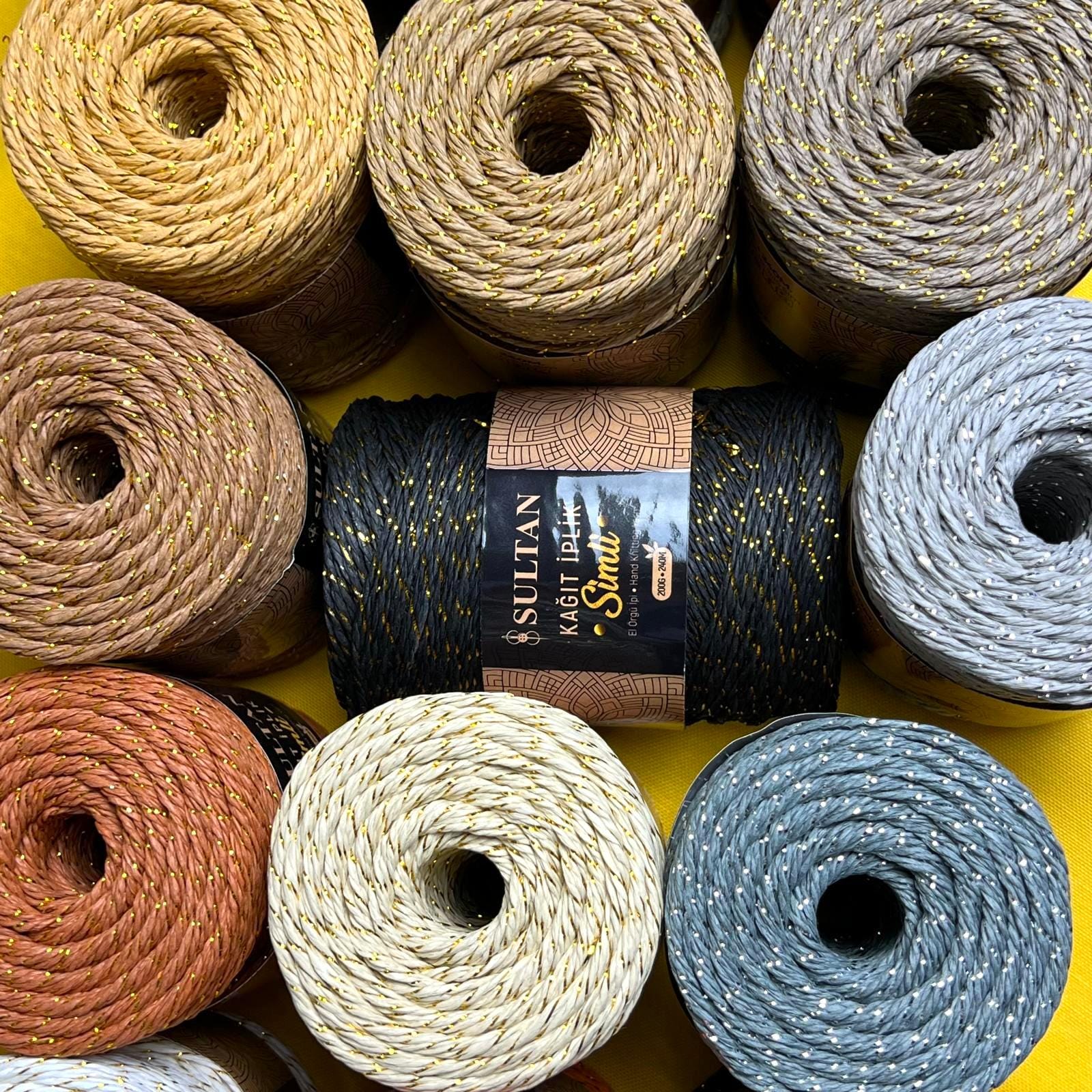 Metallic Raffia Yarn Sparkly Metallic Paper Raffia Yarn | Glitter Crochet Yarn for Bags Hats ...