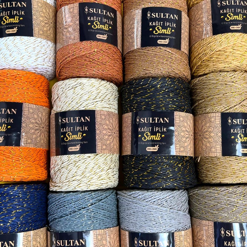 Metallic Raffia Yarn Metallic Paper Raffia Yarn | Glitter Straw Yarn for Bags, Hats, Baskets ...