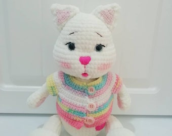 Cat Crochet Animals - Amigurumi Cat Toy - Handmade Crochet Cat Gift - Amigurumi Kitty Toys - Custom Cat Color - Finished Crochet Toy