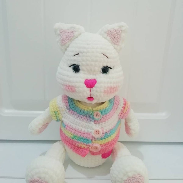 Cat Crochet Animals - Amigurumi Cat Toy - Handmade Crochet Cat Gift - Amigurumi Kitty Toys - Custom Cat Color - Finished Crochet Toy