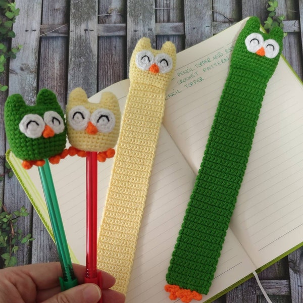 Owl bookmark and pencil topper crochet pattern,amigurumi owl bookmark pattern,instant pdf download, crochet gift pattern