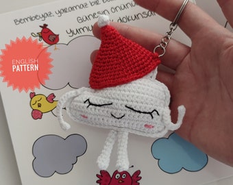 Cloud keychain crochet pattern,amigurumi cloud pdf tutorial, white cloud keychain, cloud bag ornament, small crochet pattern