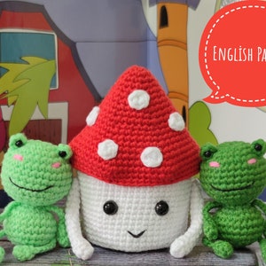 Mushroom and frog crochet pattern,amigurumi mushroom pattern,mini crochet bouquet