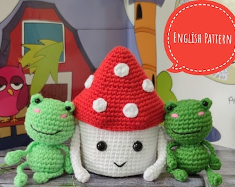 Miniature frog crochet pattern, mushroom crochet pattern,pdf english tutorial,amigurumi frog pattern, easy crochet pattern