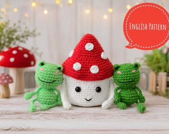 Frog and Mushroom Crochet Pattern PDF / Cute Amigurumi Forest Friends / Kawaii Plush Tutorial / Beginner Friendly English Pattern