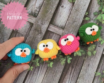 Miniatur-Vogel-Häkelmuster, englisches Muster „Angry Bird“, Amigurumi-Vogel-Muster