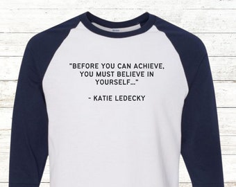 Katie Ledecky Inspirational tee with optional 15 record times listed on back- Youth Size Swimmer Raglan- Free Shipping