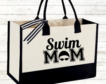 Swim Mom Tote Bag with Optional Monogram Personalization