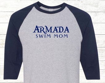 Swim Team Supporter Raglan Tee: Swim Mom, Dad, Grandma, Grandpa, Nana, Papa, Aunt, Uncle, Cousin, Brother, Sister Free Shipping - Armada