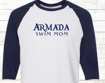 Swim Team Supporter Raglan Tee: Swim Mom, Dad, Grandma, Grandpa, Nana, Papa, Aunt, Uncle, Cousin, Brother, Sister Free Shipping - Armada