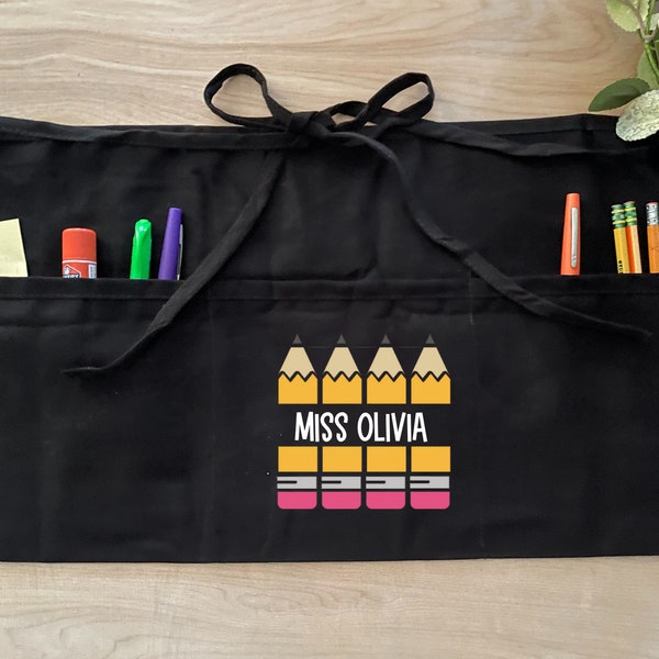 Personalized Teacher Apron with pockets- custom- school - Teacher Gift - Teacher Aide -Librarian - Teacher Appreciation - Back to School