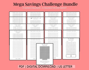 Money Savings Challenge Printable Mega Bundle - US Letter| SparChallenge | Savings Binder | Printable | Savings Challenge Trackers | PDF