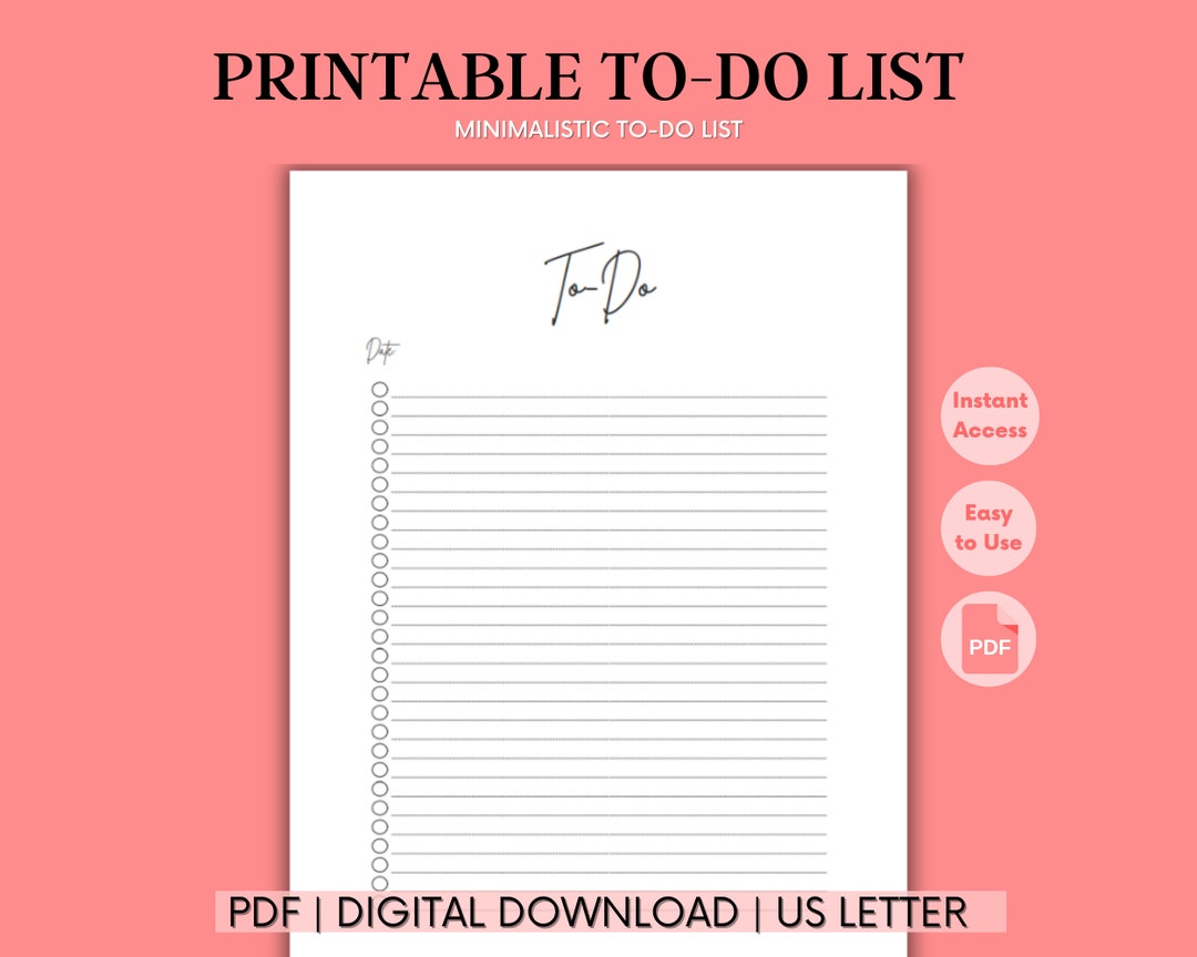 Minimalist to Do List Printable - A4 & US Letter | Digital Planner | to ...