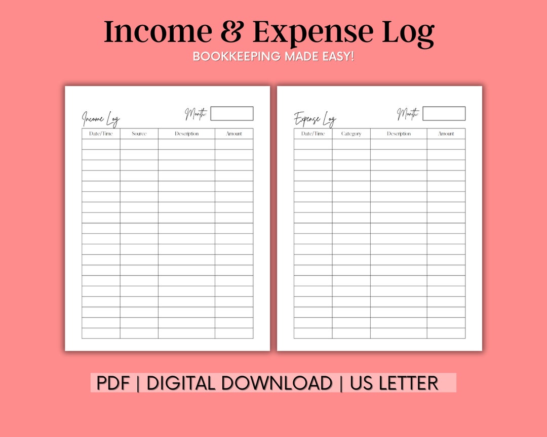 Business Income and Expense Log | Income Tracker | Expense Tracker ...
