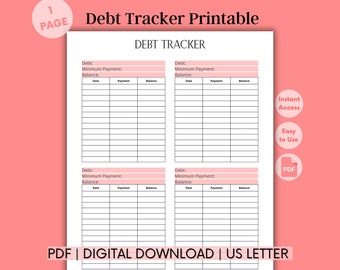 Schuldbetalingstracker - Amerikaanse brief | Schuldentracker | Schuldensneeuwbal | Factuurtracker | Creditcardtracker | Schuldaflossing | Budgetplanner