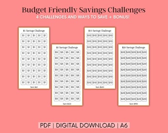 Zestaw A6 Savings Challenge Printable Bundle - A6 | Niskie dochody | Segregator oszczędnościowy | Mini wyzwanie oszczędzania | Oszczędzanie pieniędzy | Śledzenie oszczędności