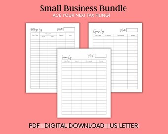 Small Business Bookkeeping Bundle PDF | Expense Tracker | Income Tracker | Mileage Tracker | Business Spending Tracker | Mileage Log