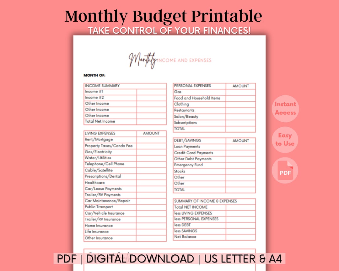 Monthly Budget PDF - Expense Tracking | Budget PDF | Budget Track ...