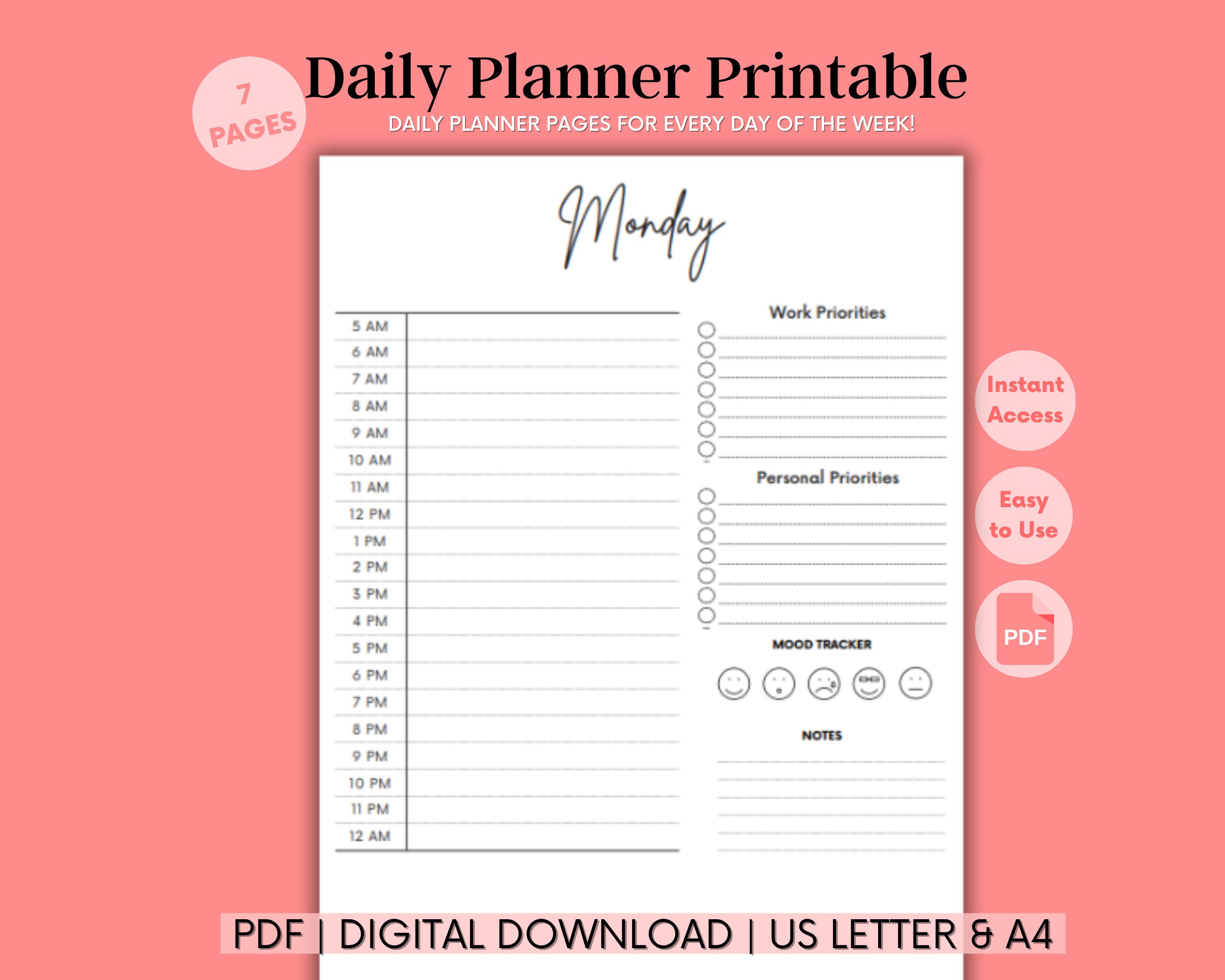 Minimalist Daily Planner Printable A4 & US Letter Digital Planner to Do ...