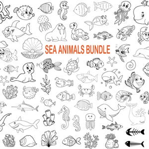 海の動物の落書き SVG バンドル Cricut 赤ちゃんカメのシルエット 海の魚のクリップアート ビニール レーザーカット ファイル イルカ ウミガメ タツノオトシゴ カニ