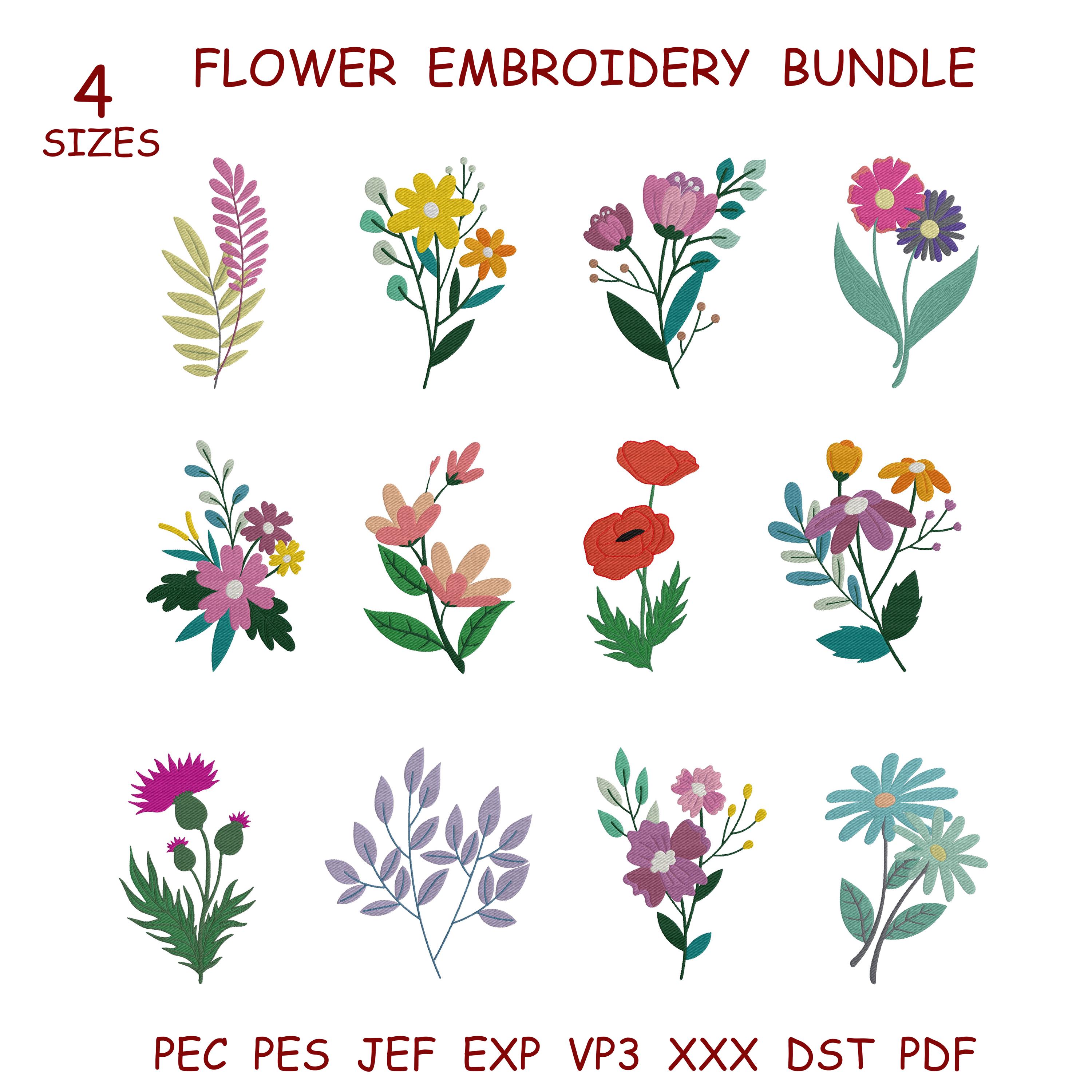 Floral Machine Embroidery Design Bundle, Mini Flower Designs, Satin ...