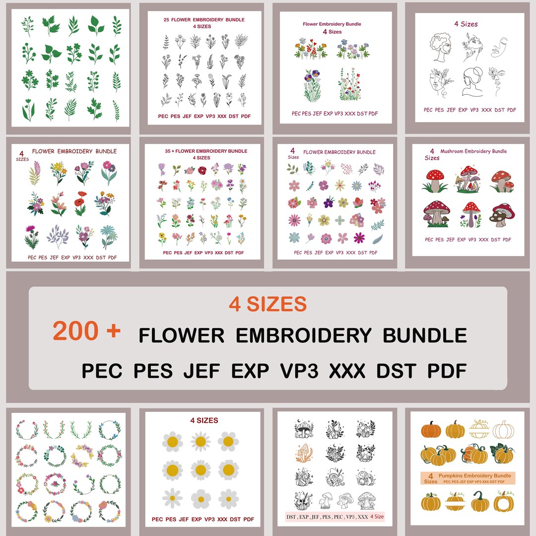 Floral Machine Embroidery Design Bundle, Mini Flower Designs, Satin ...