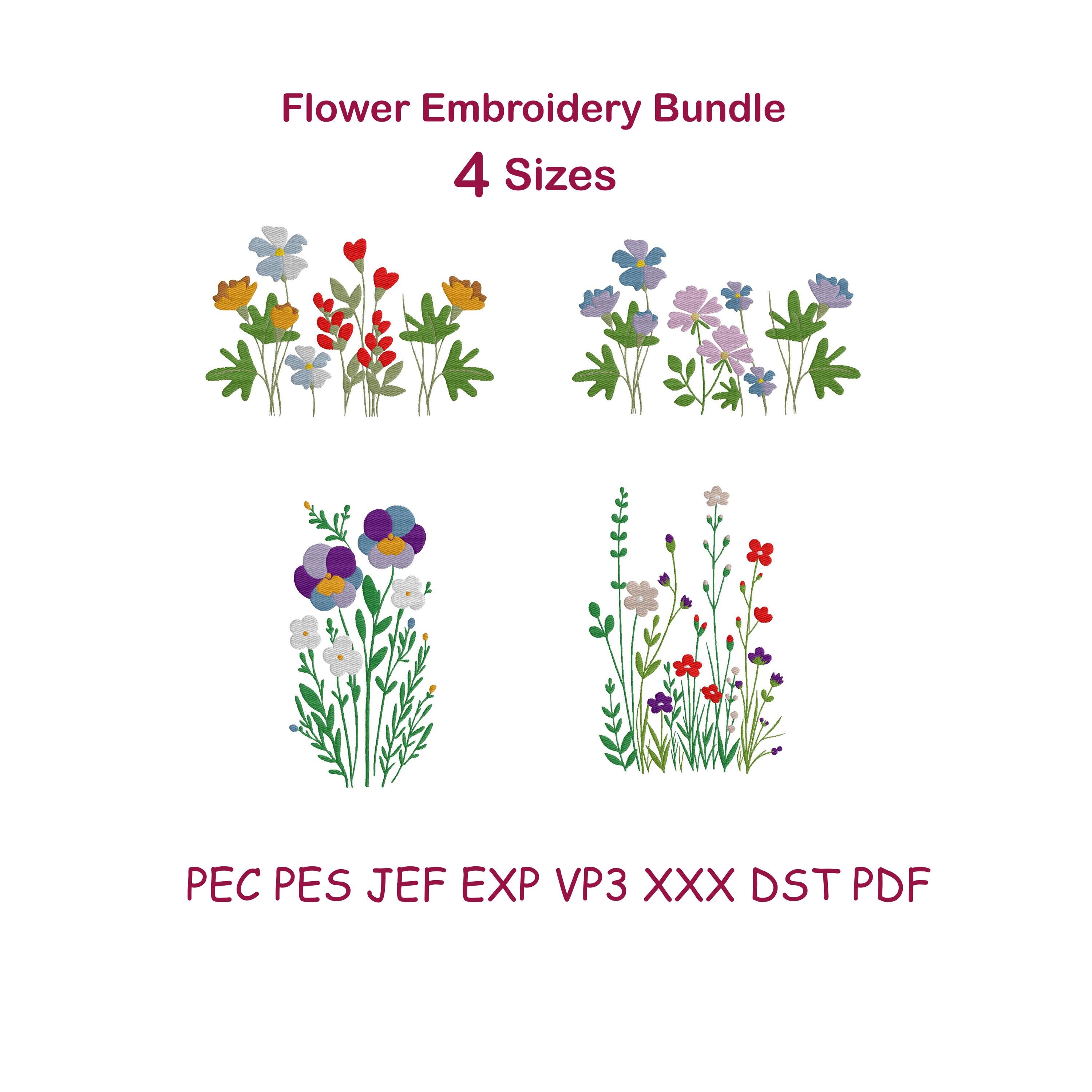 Floral Machine Embroidery Design Bundle, Mini Flower Designs, Satin ...