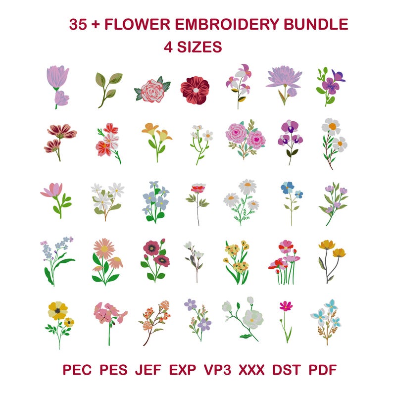 Floral Machine Embroidery Design Bundle, Mini Flower Designs, Satin ...