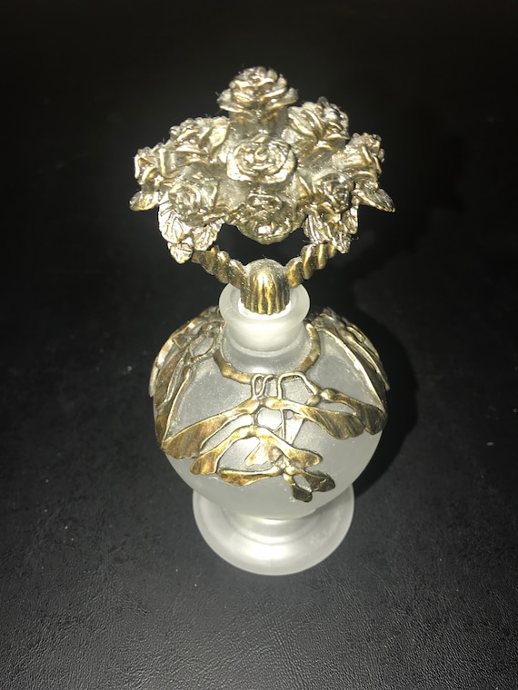 Frosted Glass refillable perfume bottle w crafted met… - Gem