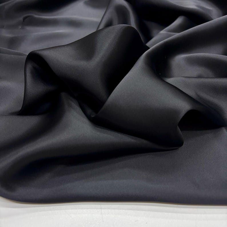 Black 100% Silk Satin Fabric – Luxury Natural Silk with Lustrous Finish | 140 cm Width