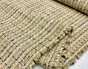 Gold Lurex Cotton Tweed Fabric – Classic Wool-Blend Material for Jackets, Dresses | 150cm/59in wide