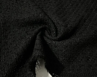 Classic Cotton Tweed Fabric Black , Coat-Dress-Skirt-Luxury Tweed Fabric (1.64 yards or 150 cm or 57 inches width)