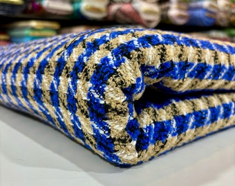 Italian Luxury Blue Boucle Houndstooth Tweed Fabric (150cm/57in wide)