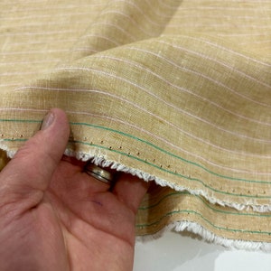 Natural Beige Striped Pure Linen Fabric (150 cm or 1.64 yards or 57 inches width) 100% Linen, Pure Linen, Fabric By The Yard, Apparel Fabric