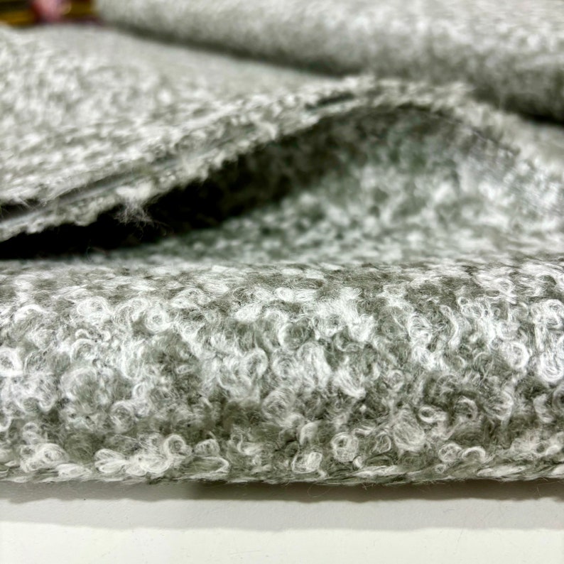 Tissu boucle moucheté gris vert, tissu design, tissu de rembourrage par cour, tissu pour chaise 1,64 verges ou 59 pouces de largeur image 6