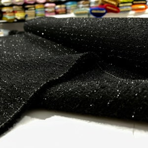 Italian Fashion Design Sparkling Tweed Fabric Black, Clothing for Jacket Dress Skirt-Fashion Coat-Dress Skirt (1.64 yards or 57-inch width)