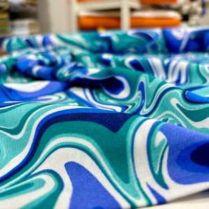 Watercolor Wave Patterned 100% Viscose Fabric, Fabric For Dress, Viscose Fabric by the Yard, Viscose Fabric, (Width 150cm 1,64 yard 57 inc)
