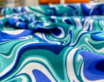 Watercolor Wave Patterned 100% Viscose Fabric, Fabric For Dress, Viscose Fabric by the Yard, Viscose Fabric, (Width 150cm 1,64 yard 57 inc)