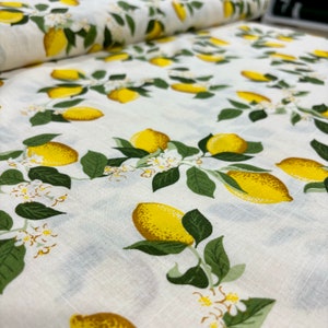Lemon Pattern Italian Design Linen Fabric, Design Fabric, Fashion Fabric, Clothing Fabric, Lemon Pattern Fabric(width 150 cm or 1.64 yards)