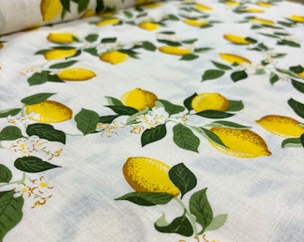 Lemon Pattern Linen Fabric: Italian Design Clothing Fabric (150 cm/1,64 yard wide)