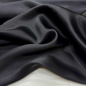 Black 100% Silk Satin Fabric – Luxury Natural Silk with Lustrous Finish | 140 cm Width