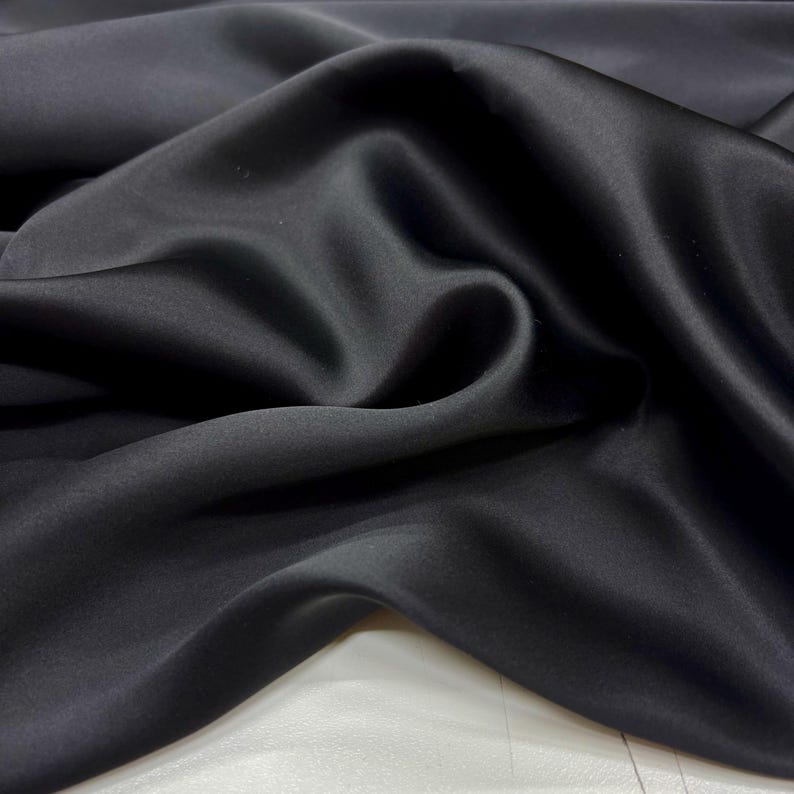 Black 100% Silk Satin Fabric – Luxury Natural Silk with Lustrous Finish | 140 cm Width