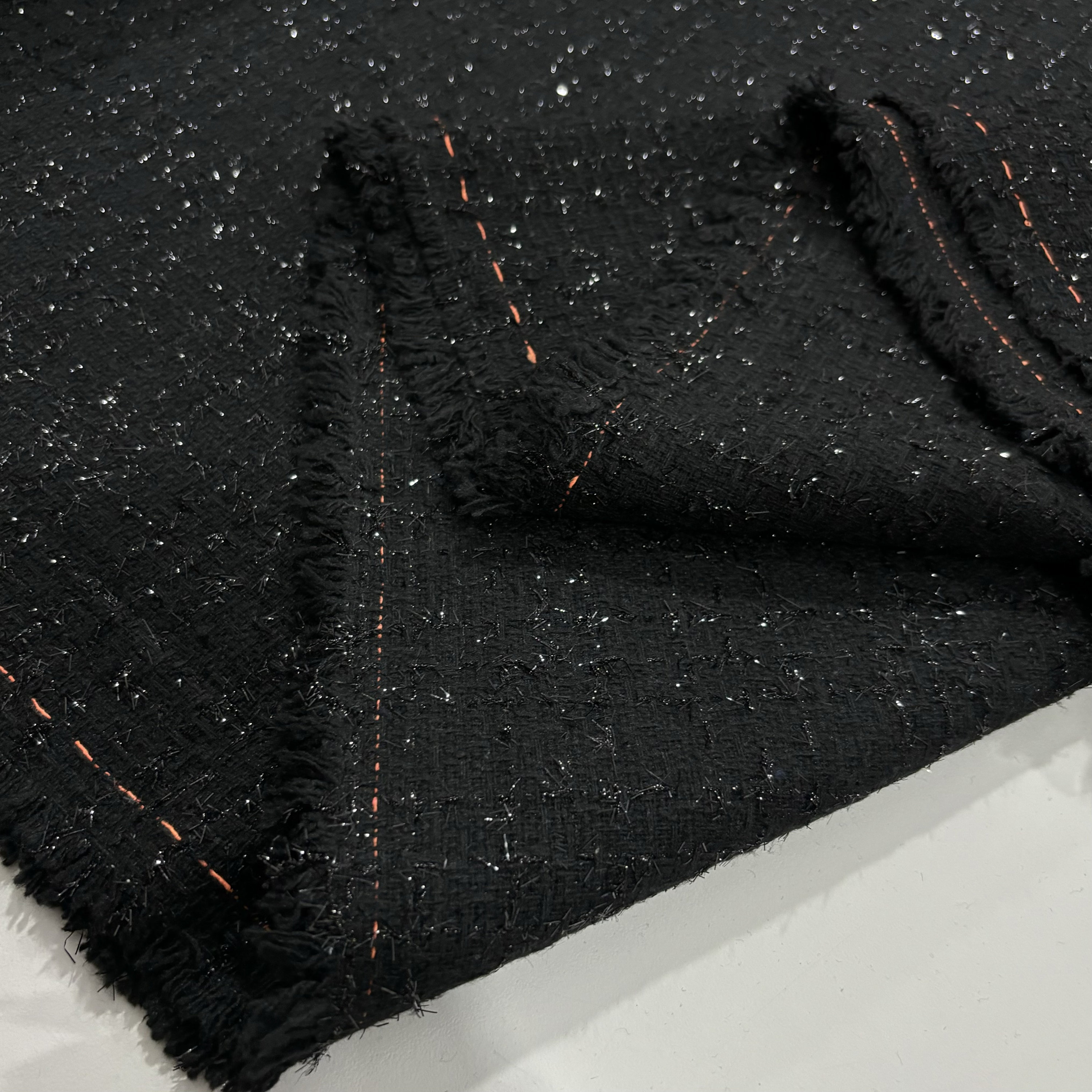 Black Sparkling Glitter Italian Luxury Tweed Fabric