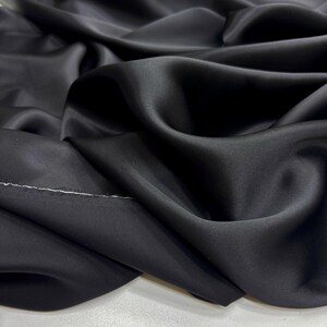 Black 100% Silk Satin Fabric – Luxury Natural Silk with Lustrous Finish | 140 cm Width